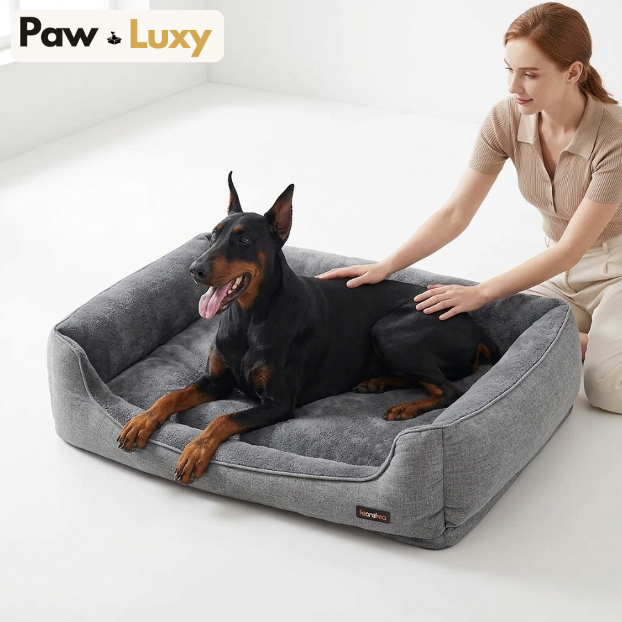Premium Dog Sofa Bed — Linen-Look with Raised Edges | Washable Removable Cover | Non-Slip Base {{ varia Pawluxy Co. nt }}Pet Beds 682C17EF-39EE-4CFC-AD17-D5DBE7B34317