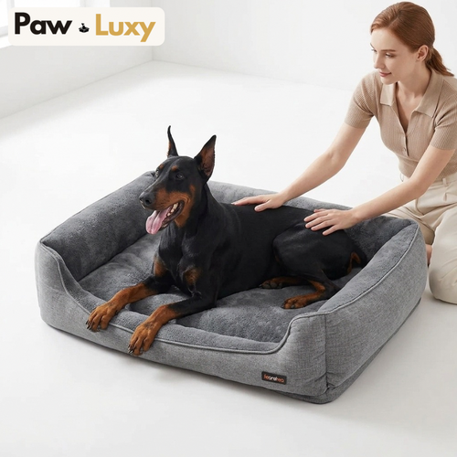 Premium Dog Sofa Bed — Linen-Look with Raised Edges | Washable Removable Cover | Non-Slip Base {{ varia Pawluxy Co. nt }}Pet Beds 682C17EF-39EE-4CFC-AD17-D5DBE7B34317
