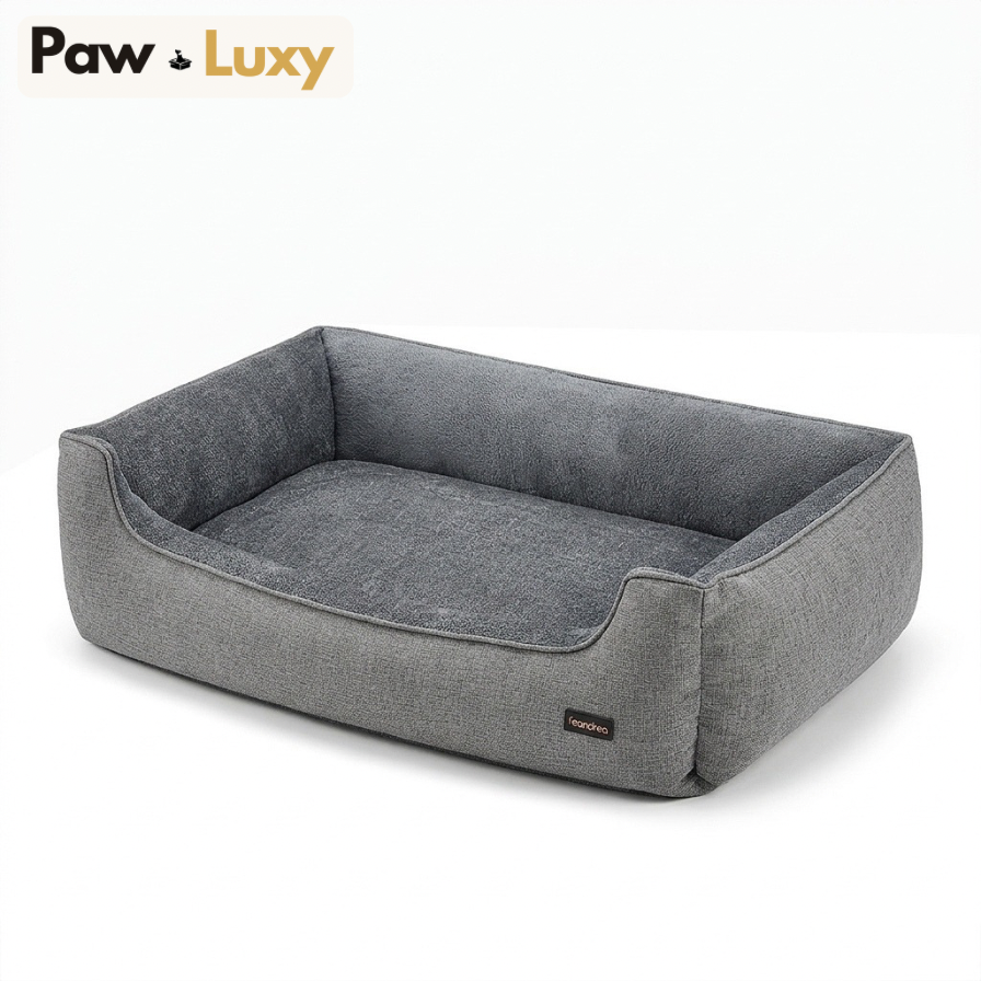 Premium Dog Sofa Bed — Linen-Look with Raised Edges | Washable Removable Cover | Non-Slip Base