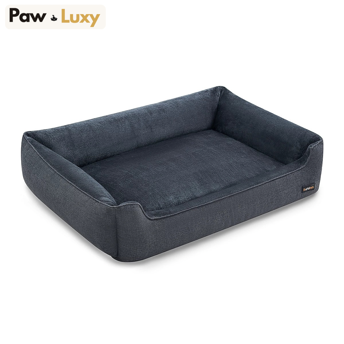 Premium Dog Sofa Bed — Linen-Look with Raised Edges | Washable Removable Cover | Non-Slip Base