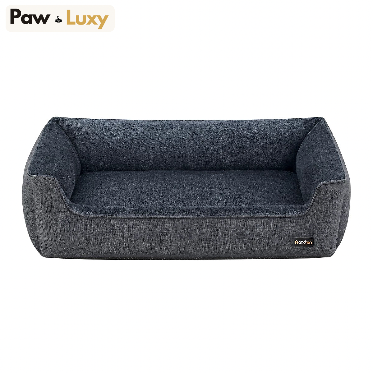 Premium Dog Sofa Bed — Linen-Look with Raised Edges | Washable Removable Cover | Non-Slip Base