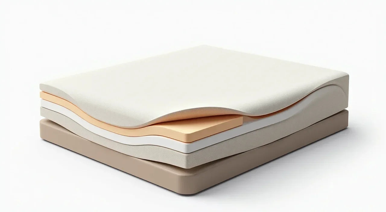 Orthopedic pet bed with layered memory foam cutaway showing supportive layers